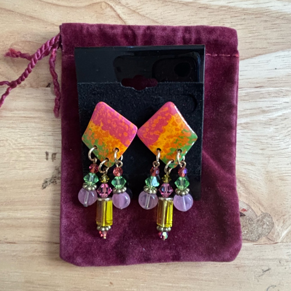 Handmade Colorful Geometric Dangle Earrings
